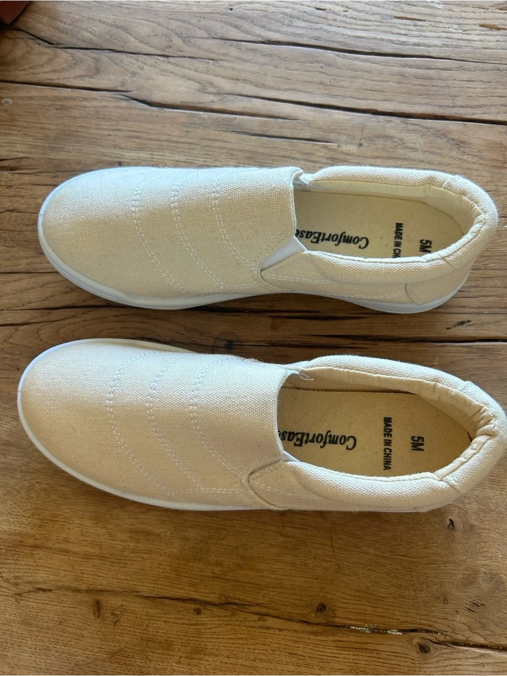 Kids Slip-On Canvas Sneakers in Beige size 5 women’s back to school